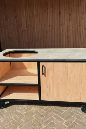 Gratis Retour Buitenkeuken Douglas en staal met opbergkast en Beige HPL werkblad - Lengte 150 cm